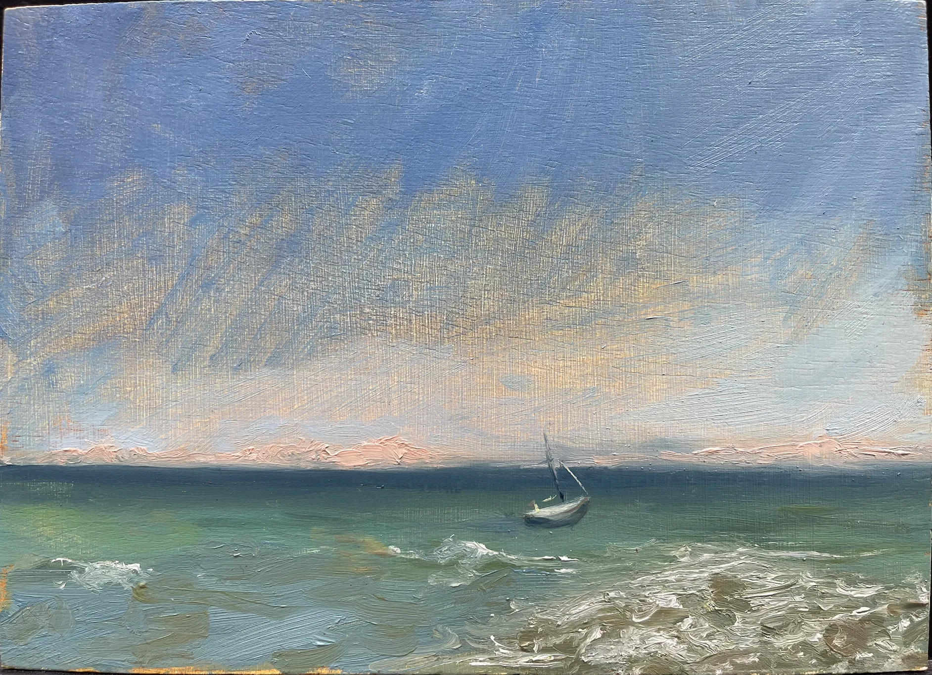 Ashley's Sailboat, Oil on wood panel, 2026 — T. Cheung-Damonte